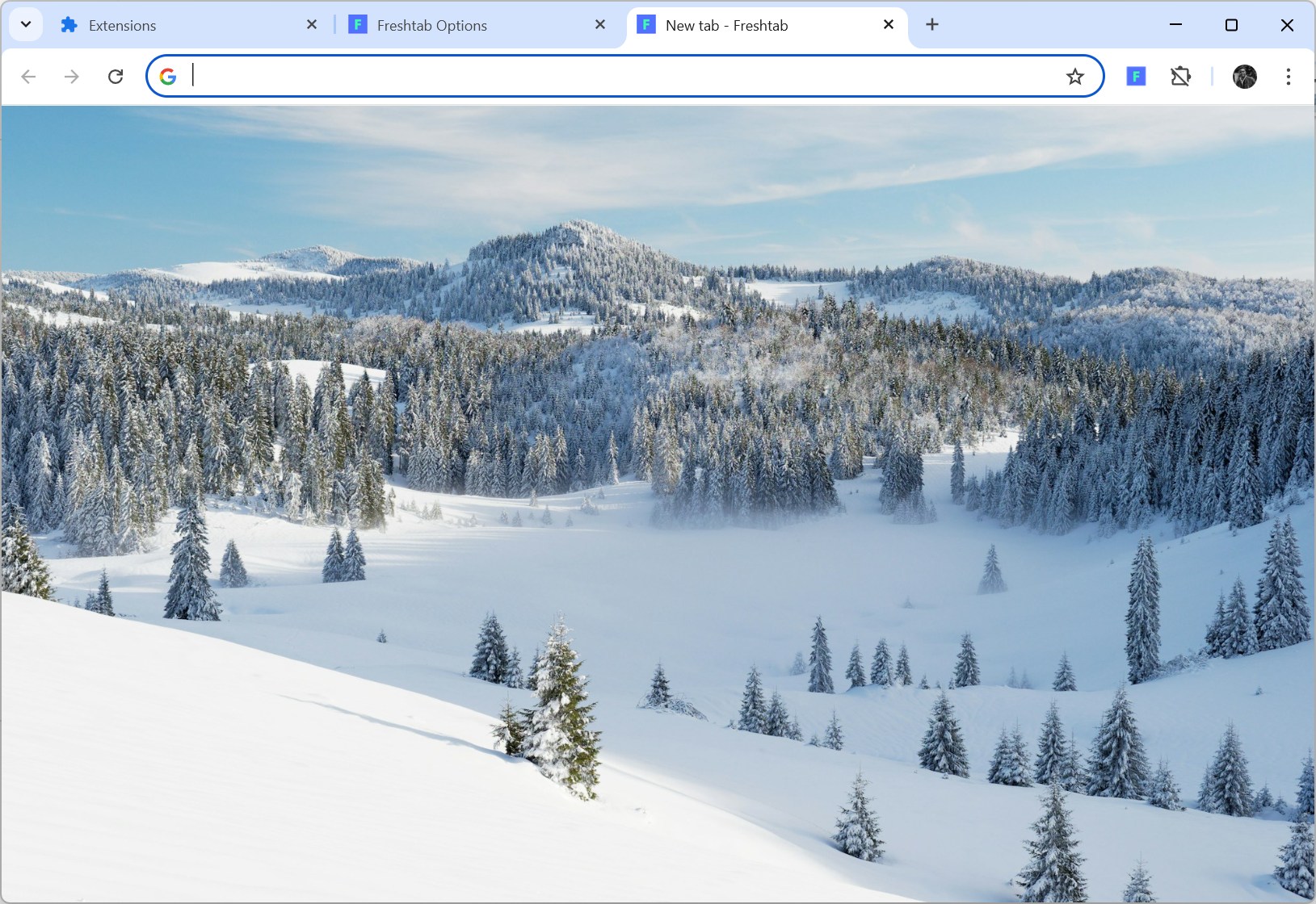 Freshtab showing winter images