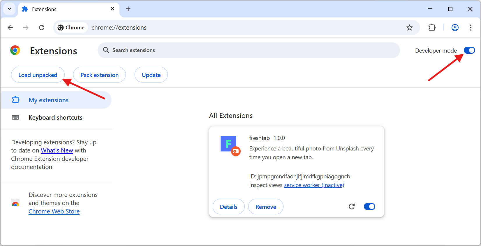 Load unpacked extension in Chrome