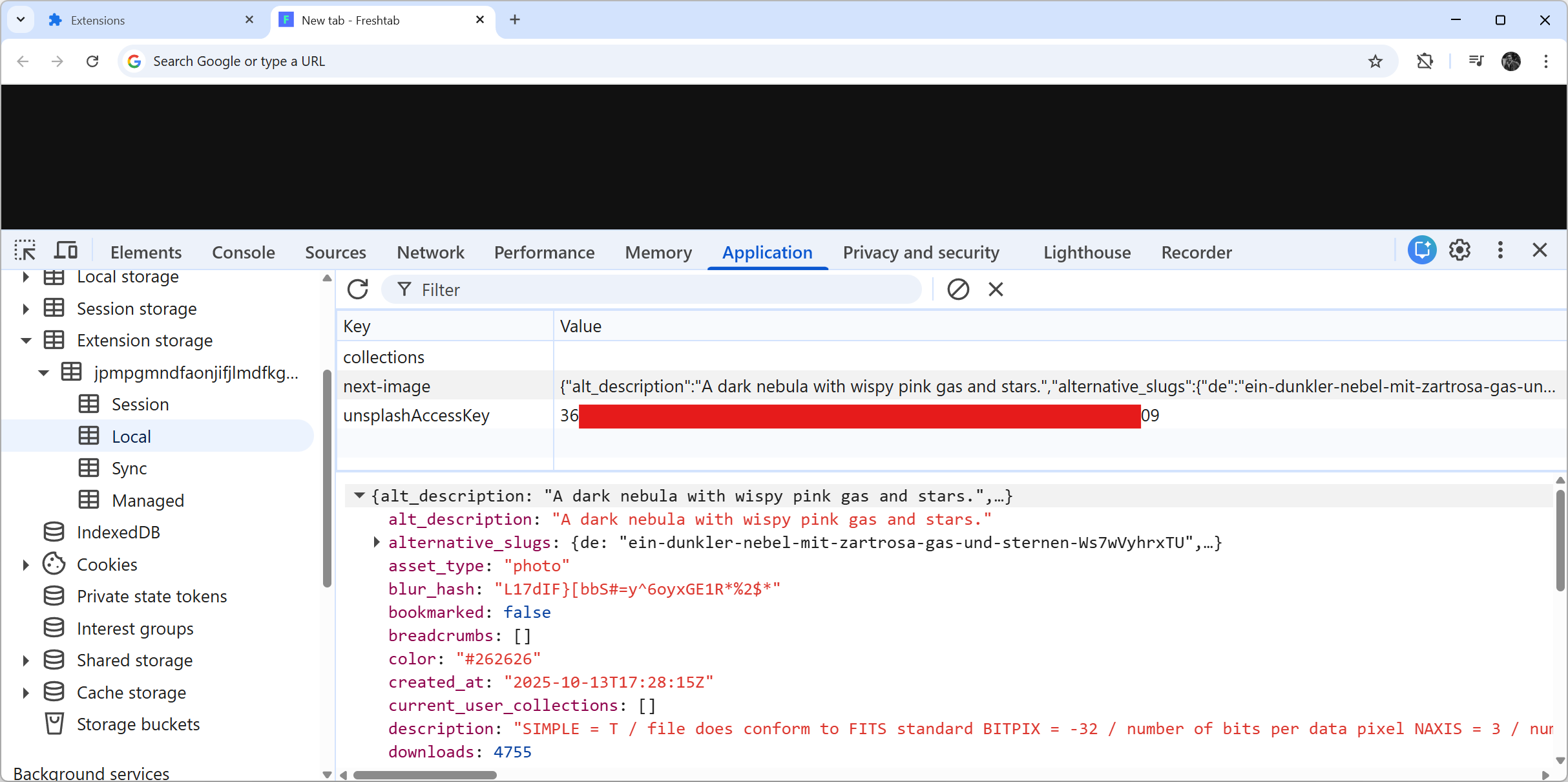 Viewing image metadata in Chrome Local storage